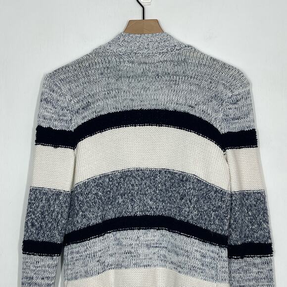 LOFT Cardigan Sweater Women's Size Small Blue Marled Striped Knit Open Front - Picture 5 of 9